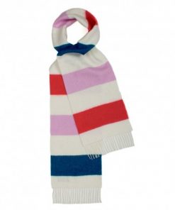 Råhvidt halstørklæde med striber i pink/rød/blå