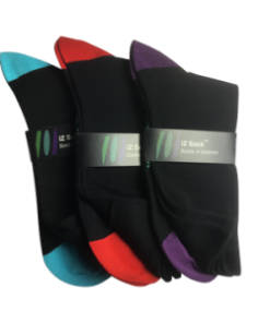 iZ Sock 3 pak med farvet hæl og tå bambusstrømper i sort, rød, lilla og turkis. 42 - 43